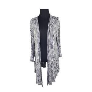Comfy‎ USA Womens Black White Knit Open Front Dress Length Cardigan Pockets Sz L